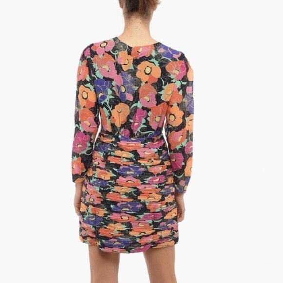 RIXO FLORALPRINTED EMPIRE MINI DRESS WITH GLITTER M - Picture 4 of 14
